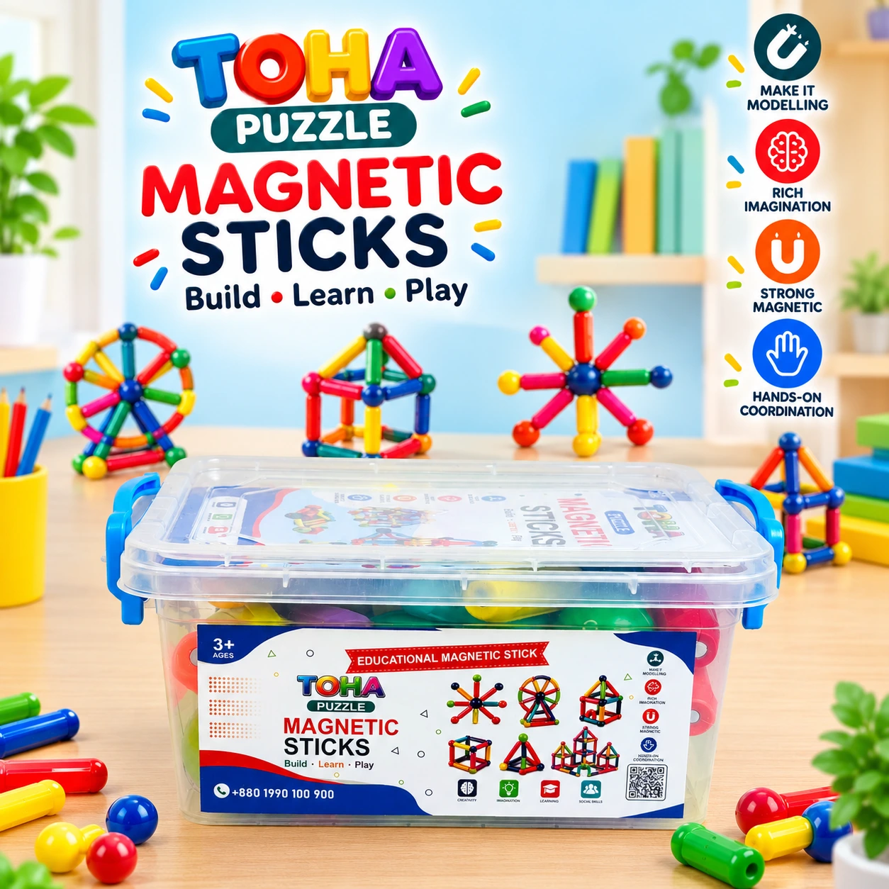 Toha Magnetic Sticks 36 pieces for Kids
