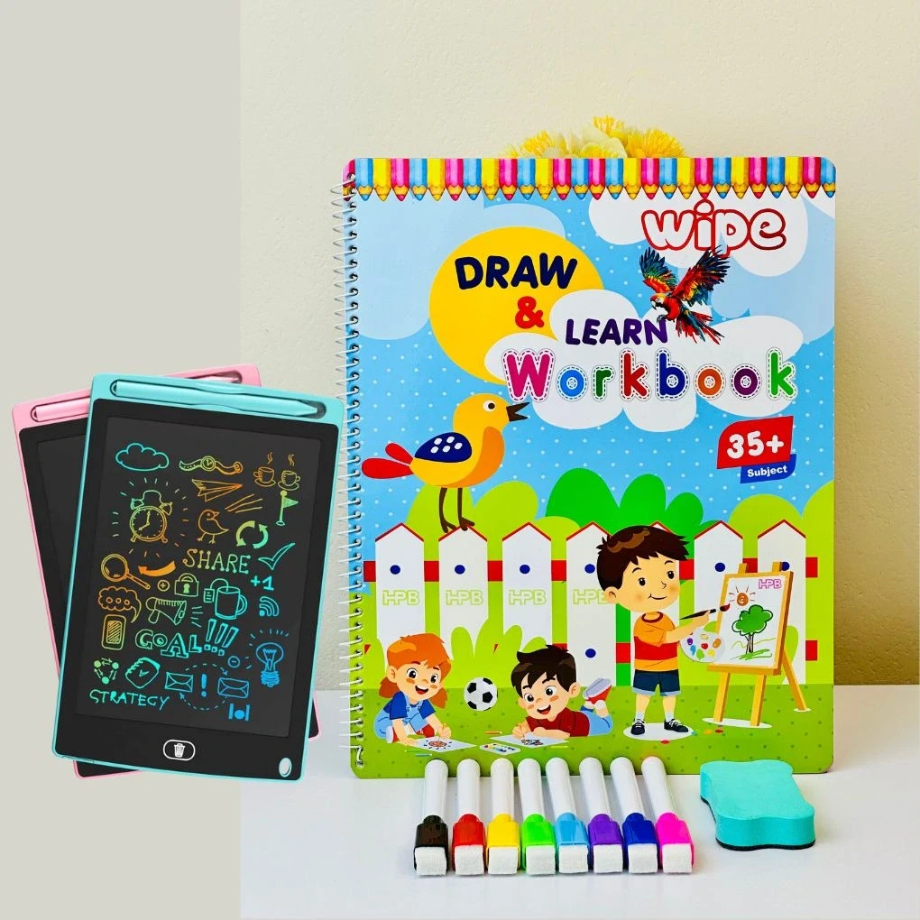 Wipe Draw And Learn Workbook+Multi Color Lcd Tab Combo