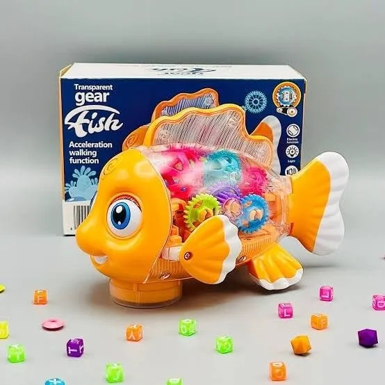 Transparent Gear Fish Toy, Baby Lights Music Light Fish Toy, Newborn Musical Early Educational Toy, Ideal Fish Toy for Floor Play