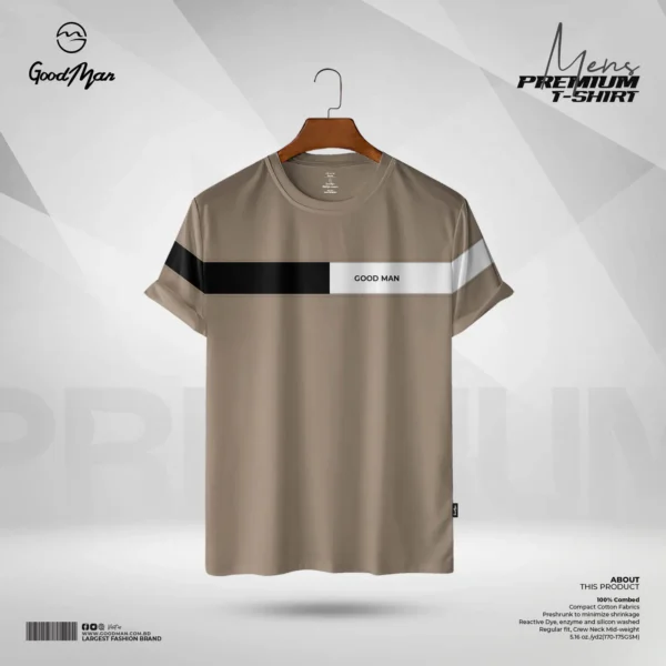 GoodMan Premium Quality Brown Color Cotton Short Sleeve T Shirt for Men.