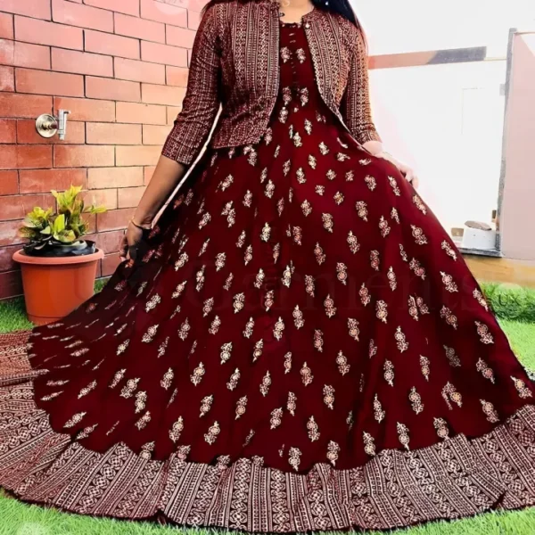 China Linen Fabric Long Kurti with Stylish Koti – Women’s Designer Gown